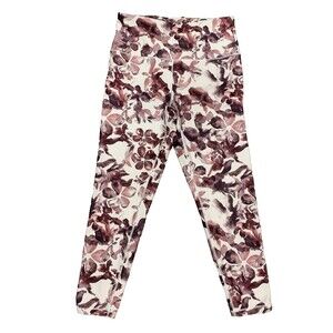 Balance Collections Womens Workout Leggings Plum Mauve Floral Watercolors Size L
